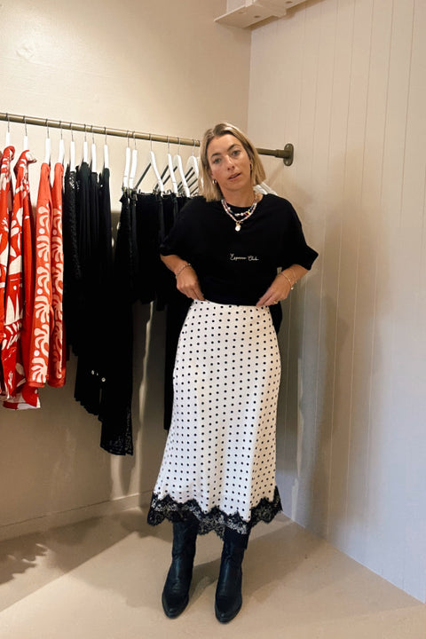 Polka Dot Midi Lace Skirt - Black and White