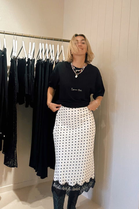 Polka Dot Midi Lace Skirt - Black and White