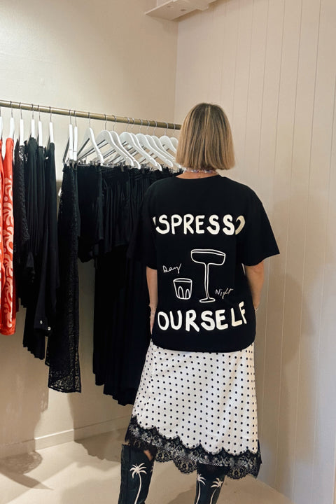 Polka Dot Midi Lace Skirt - Black and White