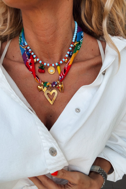 Rainbow Bandana Heart Charm Necklace