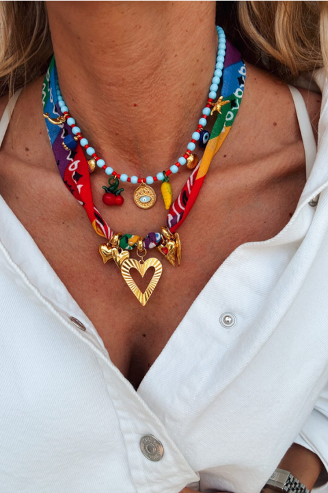 Rainbow Bandana Heart Charm Necklace
