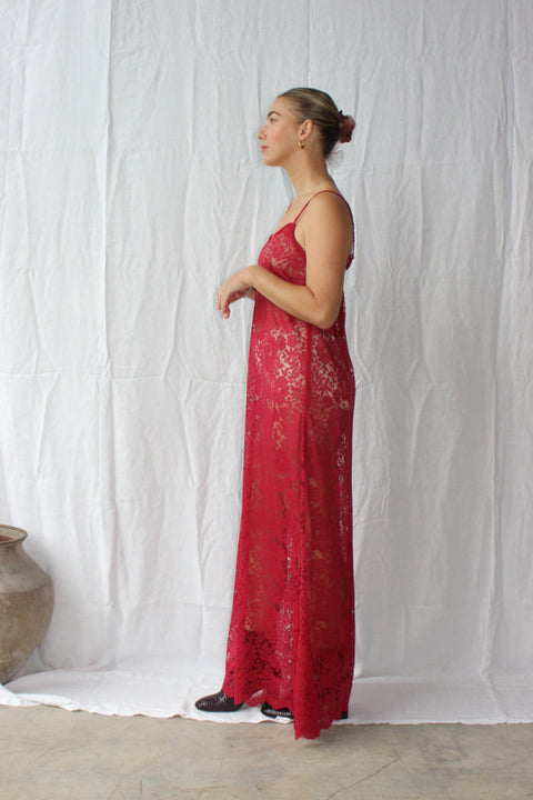 Noir Lace Maxi Slip - Red Wine