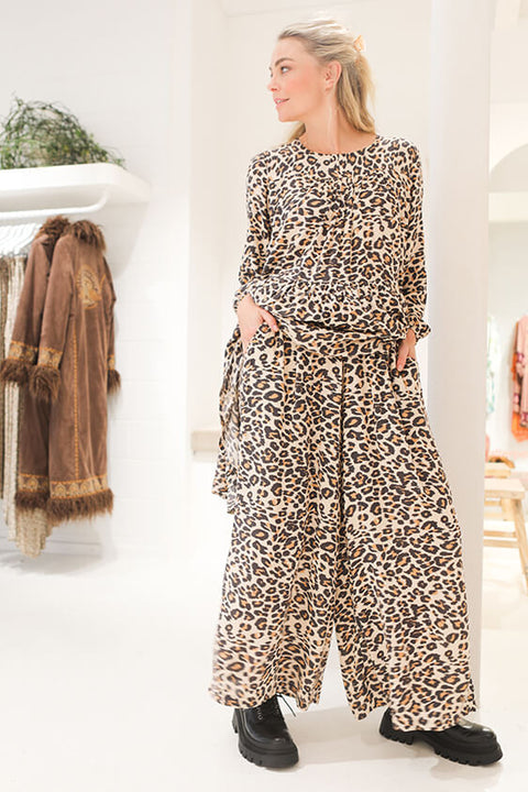 Safari Lounge Pants - Beige Leopard