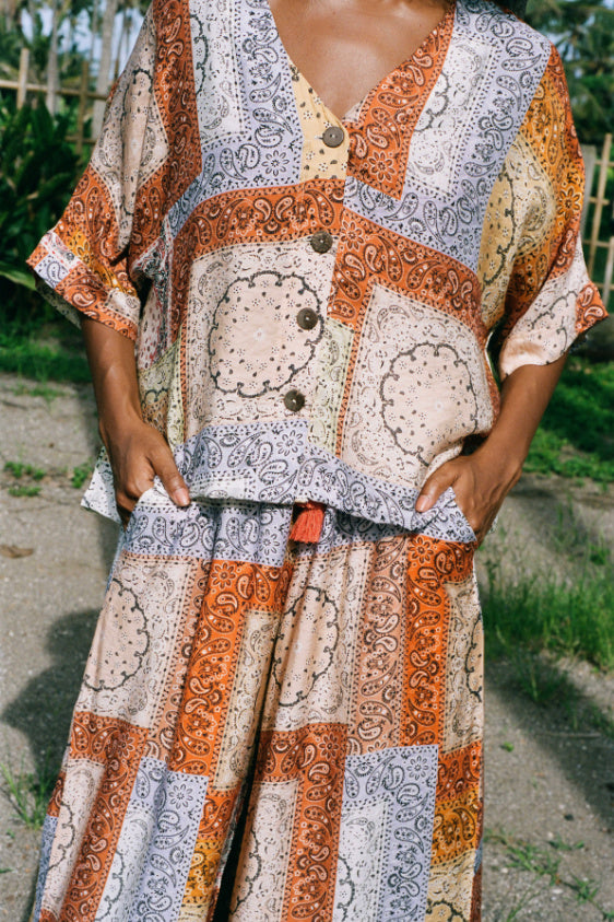 Maggie Button Crop - Paisley Patchwork