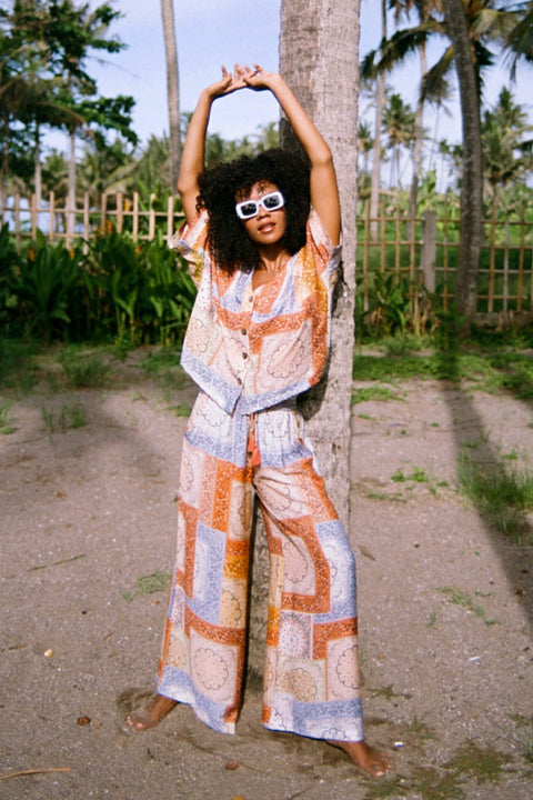 Maggie Button Crop - Paisley Patchwork