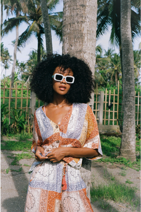 Maggie Button Crop - Paisley Patchwork