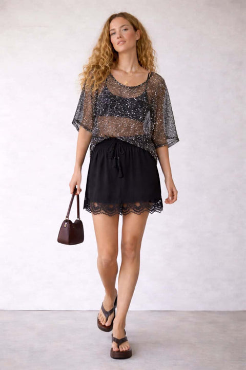Safari Paperbag Lace Mini Skirt - Black