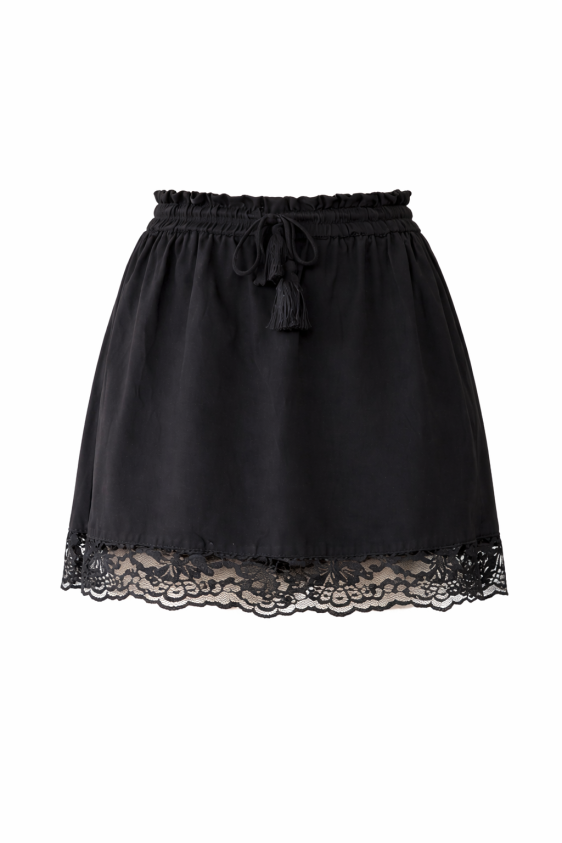 Safari Paperbag Lace Mini Skirt - Black
