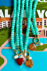 Santorini Necklace - Blue with Red Heart