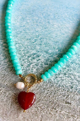 Santorini Necklace - Blue with Red Heart