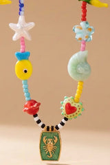 Statement Scorpion Charm Necklace with crabs + hearts - Green