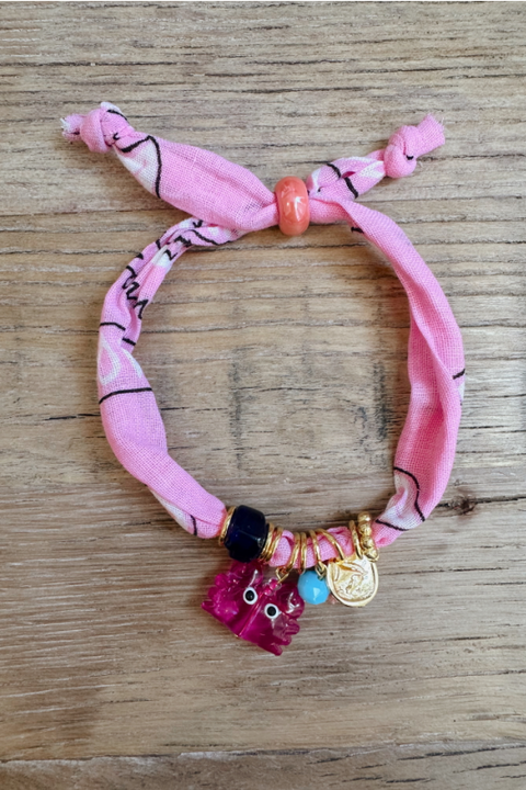 Pink Boho Bandana Charm Bracelet - Fushsia Crab
