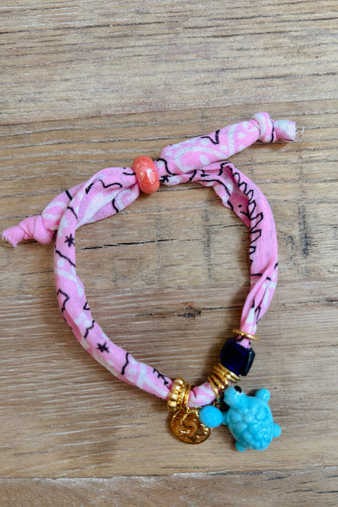 Pink Boho Bandana Charm Bracelet - Ciel Turtle