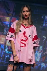 Serpent V-neck Tee - Pink