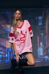 Serpent V-neck Tee - Pink