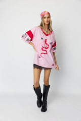 Serpent V-neck Tee - Pink