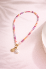 Sherbet Quartz Pearl Sun Fob Necklace