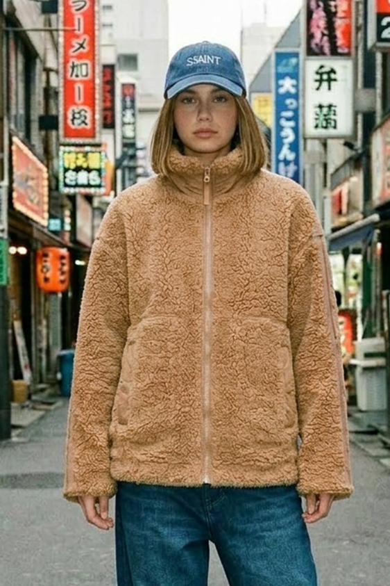 Teddy Sherpa Fleece Zip Jacket - Teddy Brown