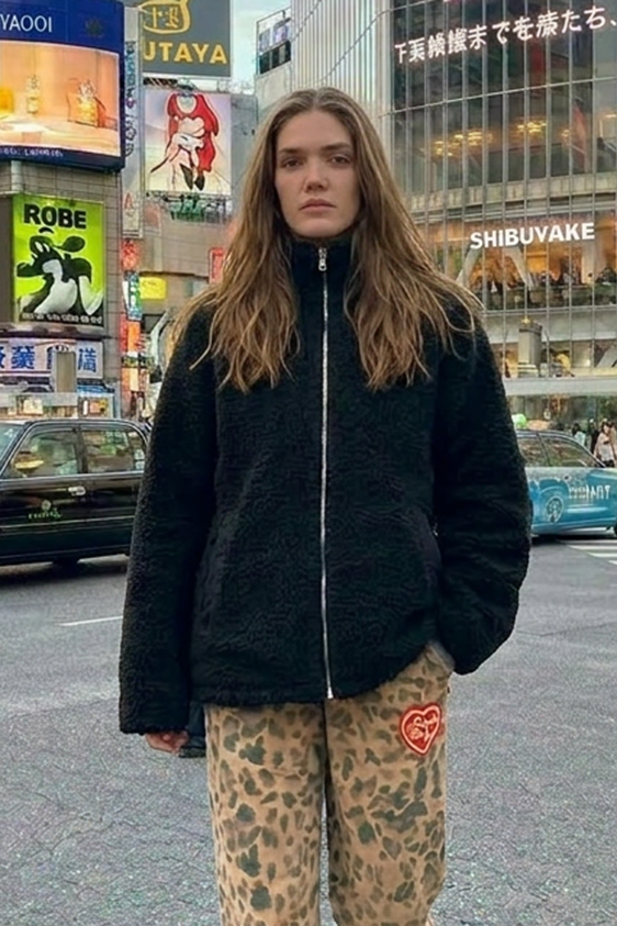 Teddy Sherpa FleeceZip Jacket - Black