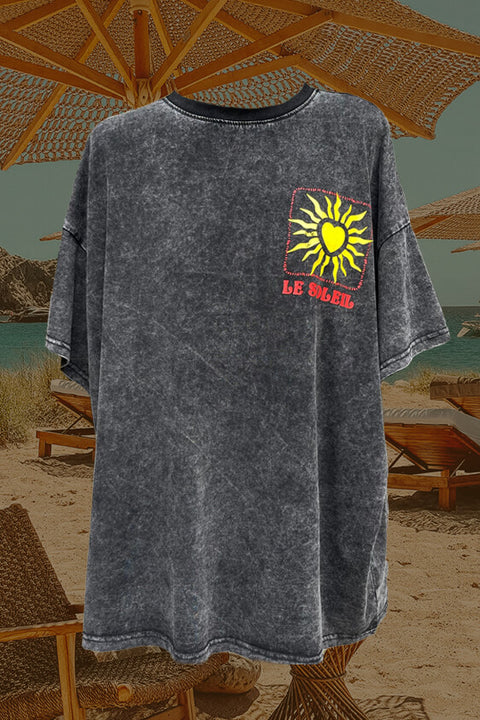 Black Le Soleil Tee - Black Acid Wash