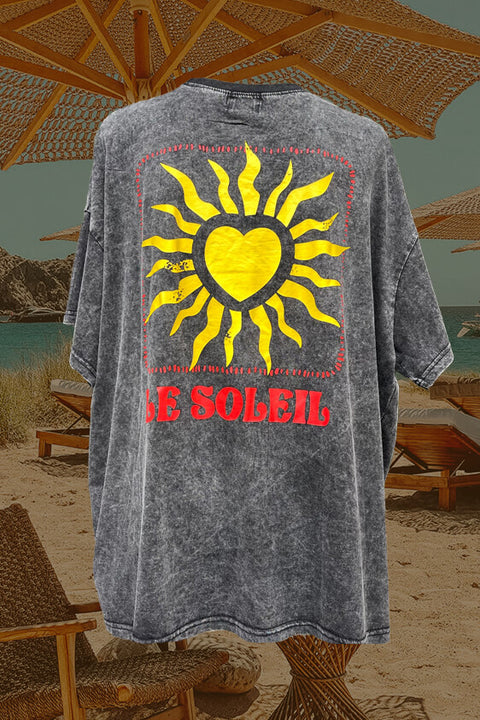 Black Le Soleil Tee - Black Acid Wash