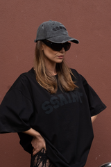 SŚAINT Logo Cap Black Acid Wash - Black Logo