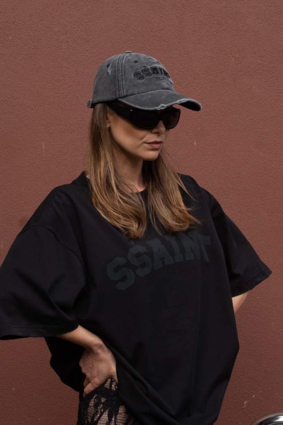 SŚAINT Logo Cap Black Acid Wash - Black Logo