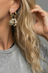 Moon and Sun Charm Pearl Hoop Earrings in Gold