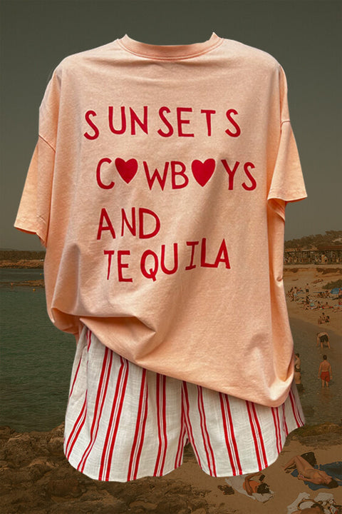 Sunsets Cowboys & Tequila Short Set - Peach