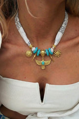 Thunderbird Scarf Necklace - white/black
