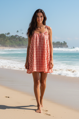 Mischa Tie Gingham Mini Dress -Tomato Gingham