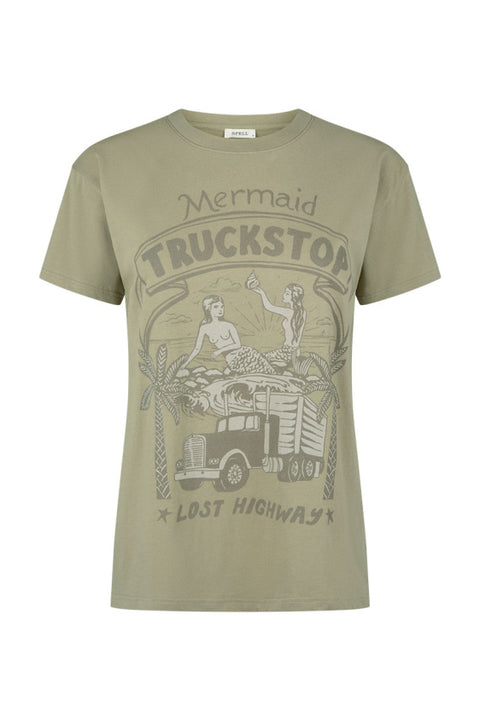 Mermaid Truckstop Biker Tee - Khaki