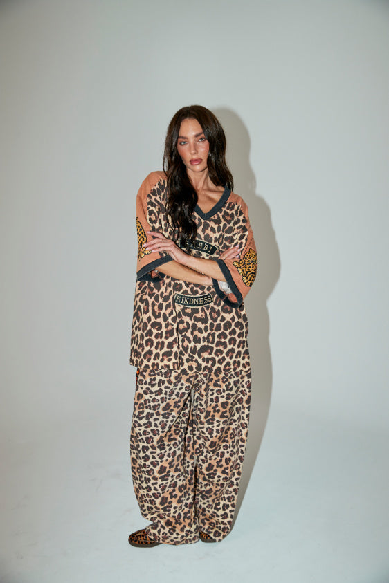 King Kindness Wide Leg Sweat Pants - Leopard