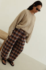 Vali Check Barrel Pant - Brown and Blue Check