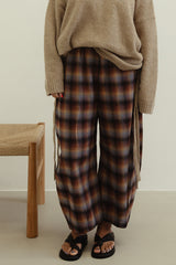 Vali Check Barrel Pant - Brown and Blue Check