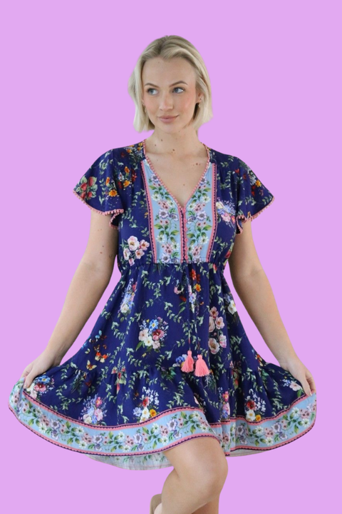Pom Pom Flutter Sleeve Mini - Wild Garden Navy