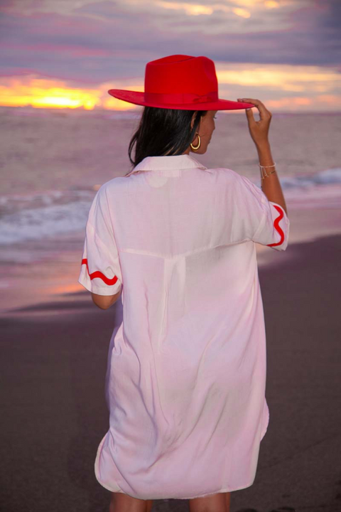 Wine Club Shirt Dress - Pink/Red