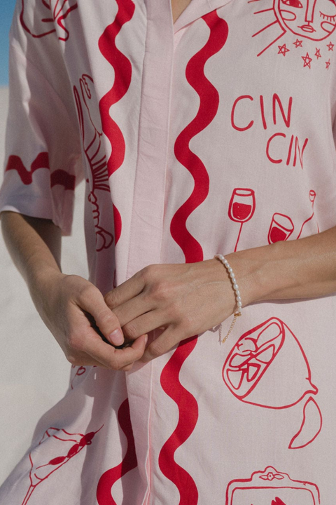 Wine Club Shirt Dress - Pink/Red