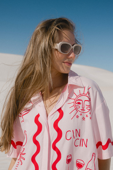 Wine Club Shirt Dress - Pink/Red