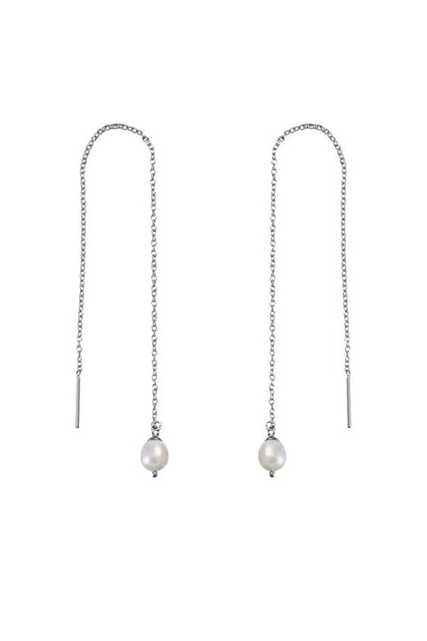 Drop Pearl Threader Earrings - Silver