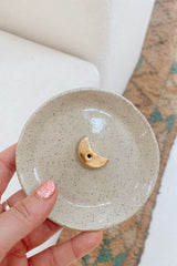 Medium Gold Moon Incense Holder - Clear Speckled Glaze