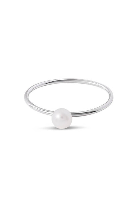Delicate Pearl Orb Ring - Silver