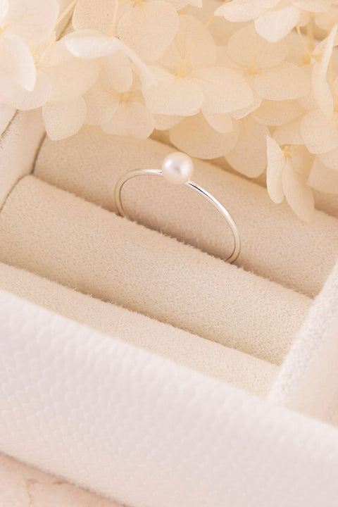 Delicate Pearl Orb Ring - Silver