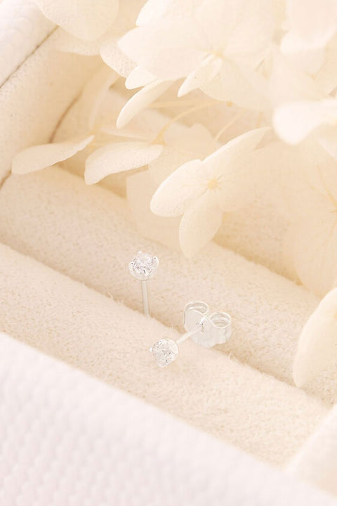 Delicate Crystal Studs - Silver