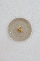 Medium Gold Moon Incense Holder - Clear Speckled Glaze