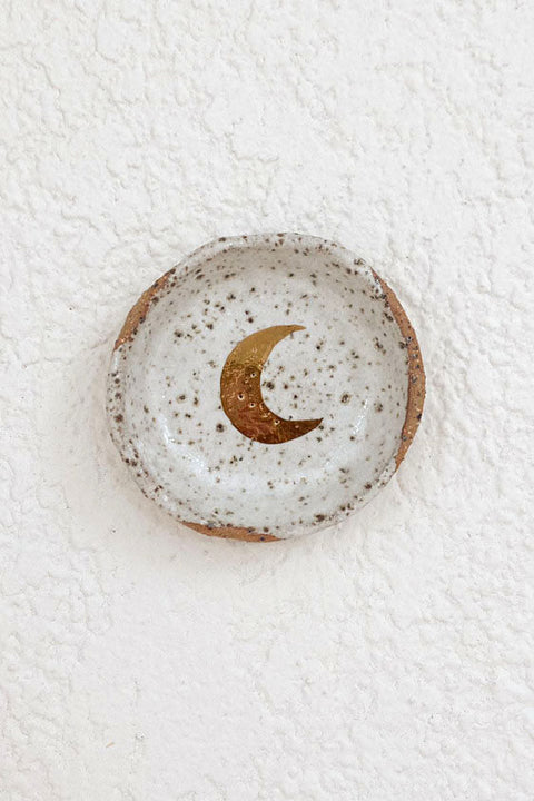 Small Gold Moon Bowl - White Speckled Glaze