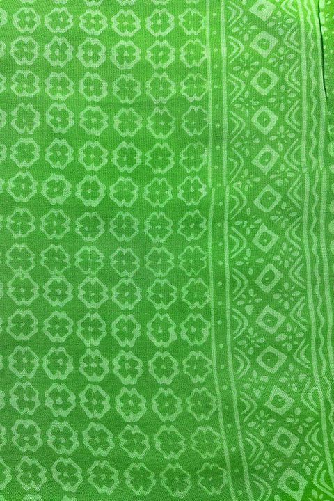 Hand Printed Batik Sarong - Bright Green Tile Floral