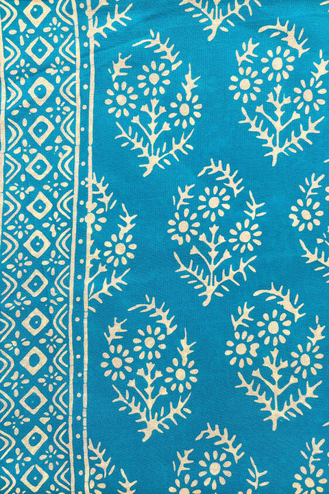 Hand Printed Batik Sarong - Turquoise and White Chakra Flower